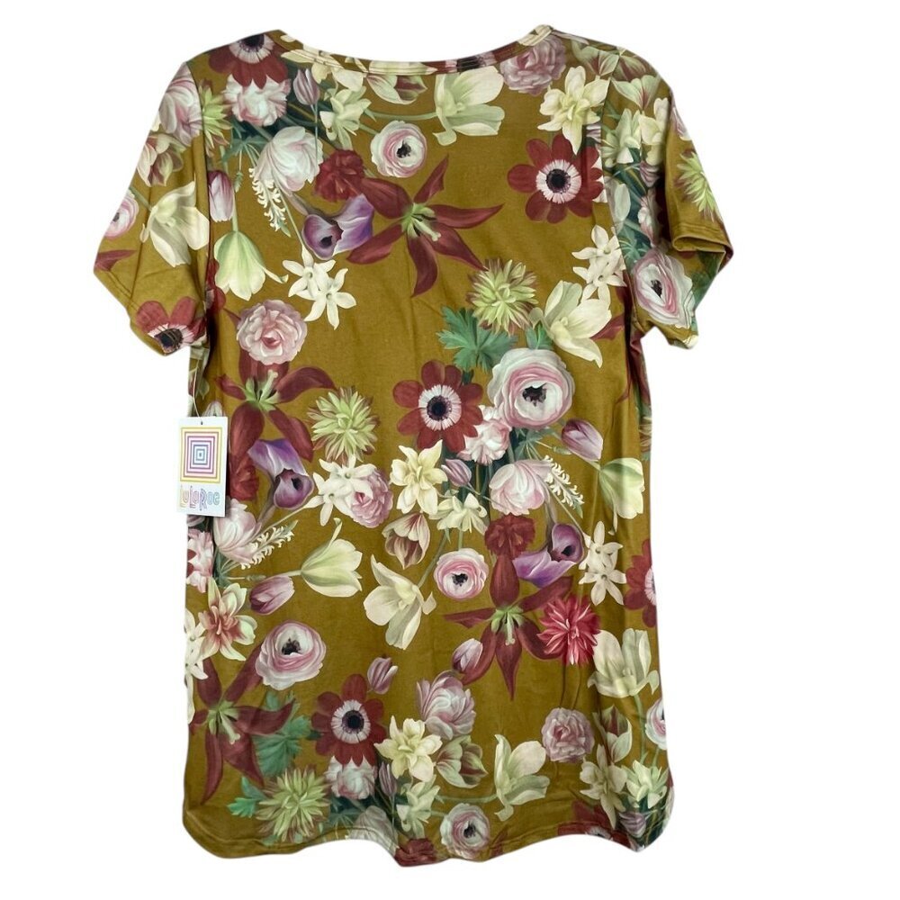 NWT LuLaRoe Classic T Floral Print Short Sleeve Top Mustard Yellow L - Picture 3 of 13